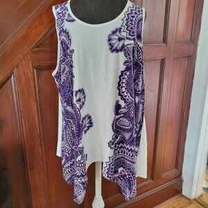 Roamans Sleeveless Womens Tank Top 22/24 Vivid Purple White Paisley Print